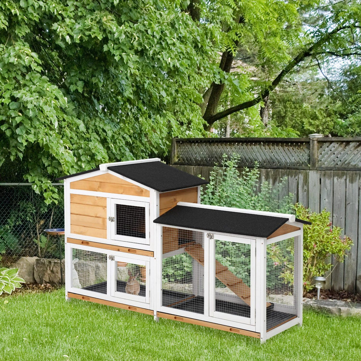 2-Story Wooden Rabbit Hutch with Ramp R1220