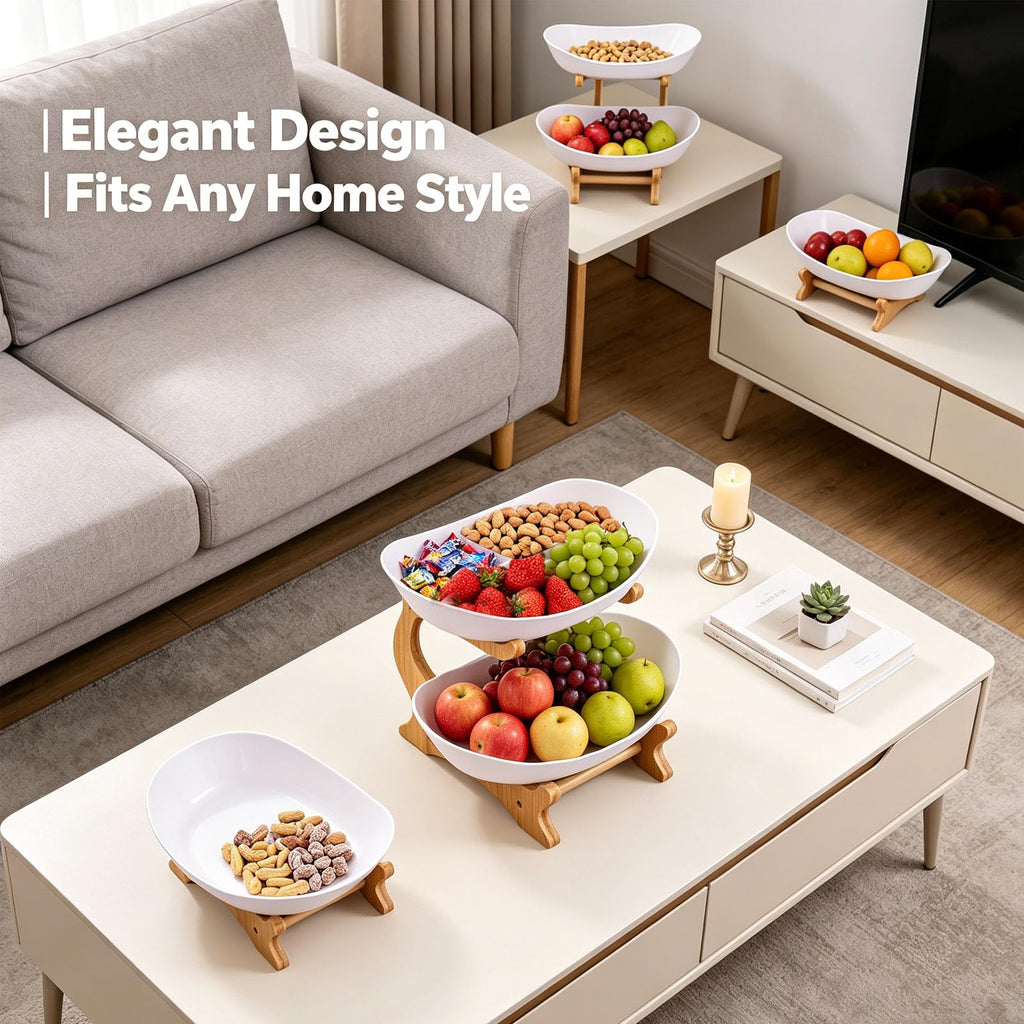 3 Tier Oval Fruit Basket with Bamboo Stand U4044