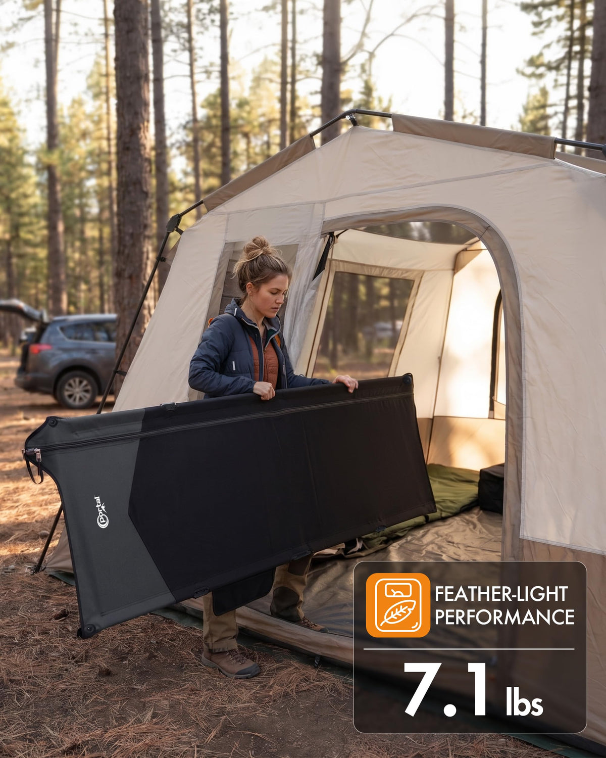 Ultra-Light 7.1 lbs Foldable Camping Cot with Side Pocket U31330