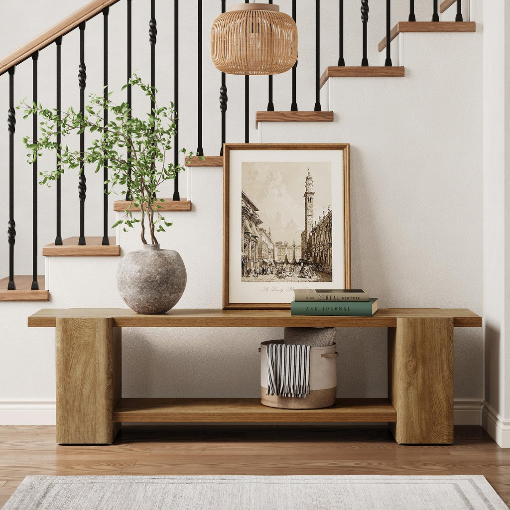 Wood Storage Bench with Shelf L3812