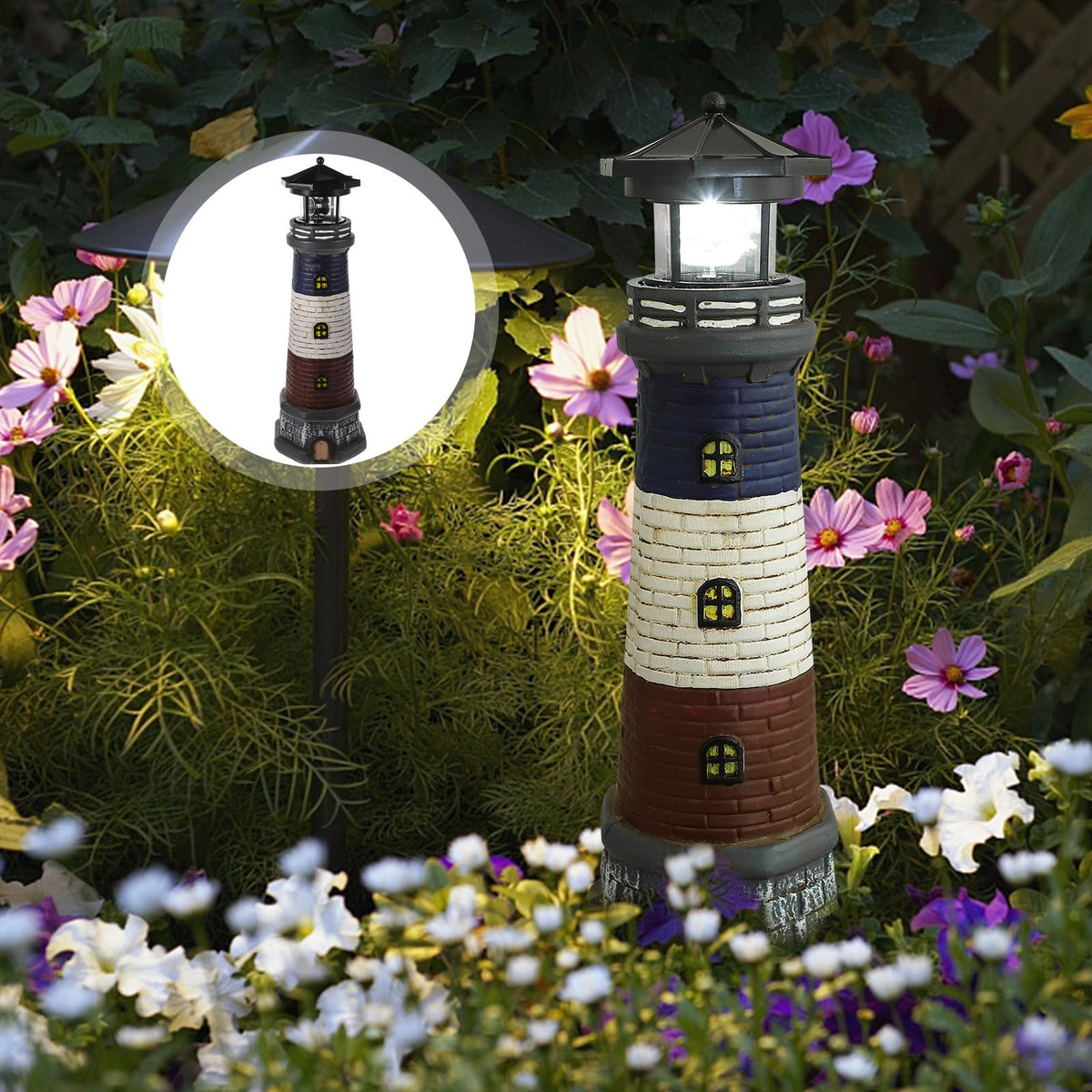 Solar Garden Lighthouse Statue 14.76In Waterproof P6012