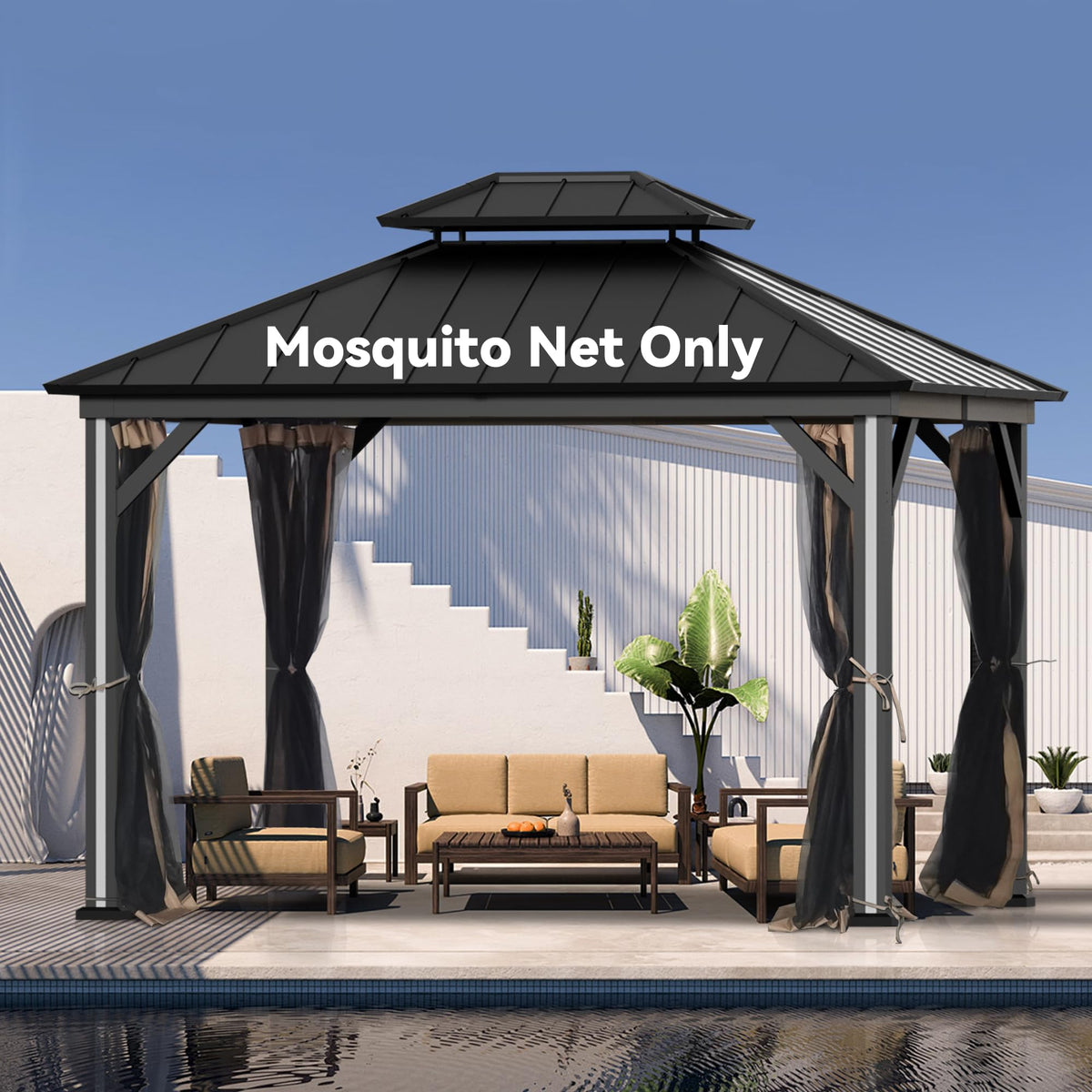 Outdoor Gazebo Mosquito Netting Replacement 4-Panel Sidewalls 11' x 13' R307
