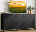 63 Inch TV Stand with 14 Fabric Drawers, Black Y694406