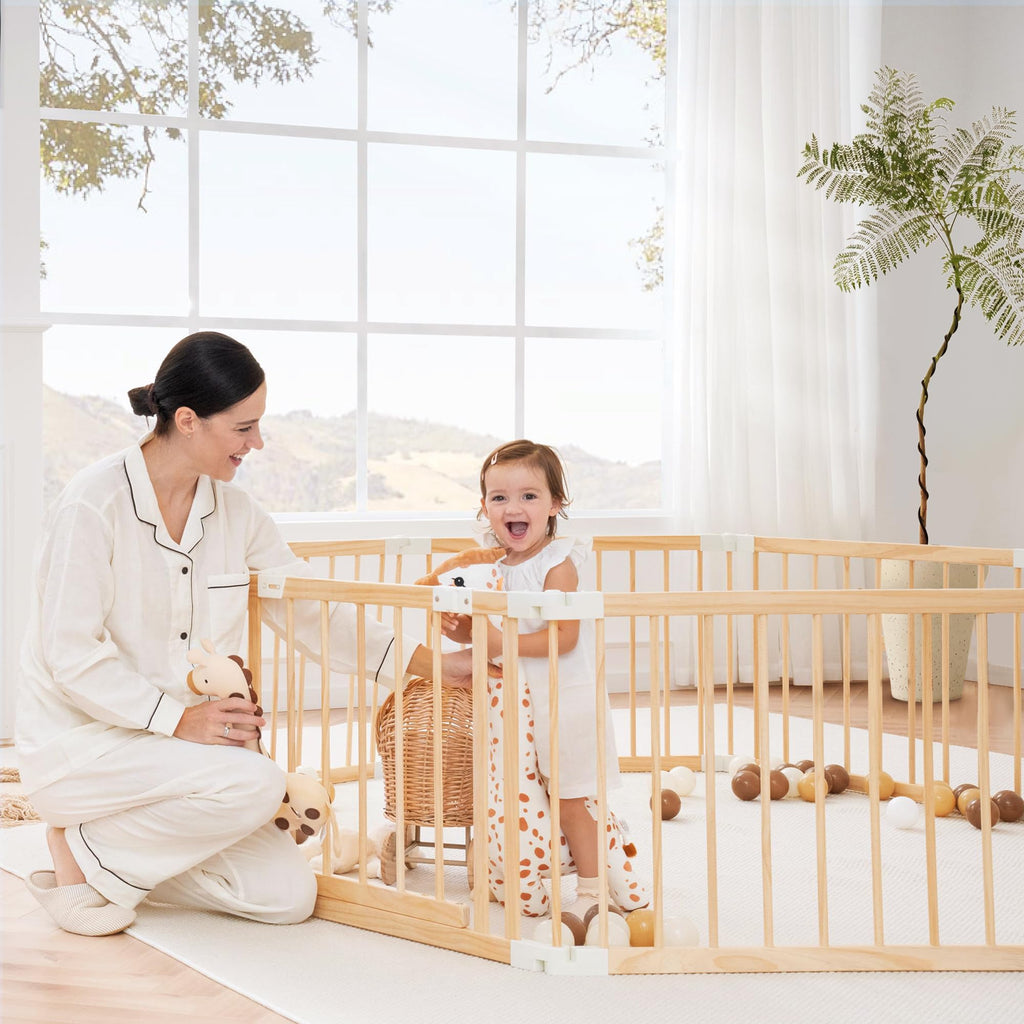 Foldable Wooden Baby Playpen with Gate I921502