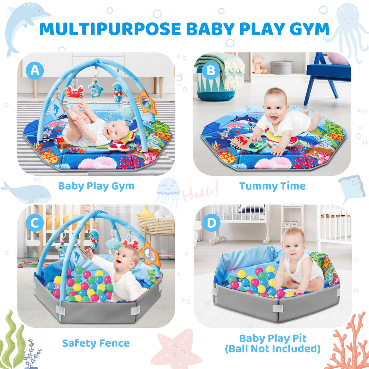 8-in-1 Washable Baby Gym Play Mat & Ball Pit J475133