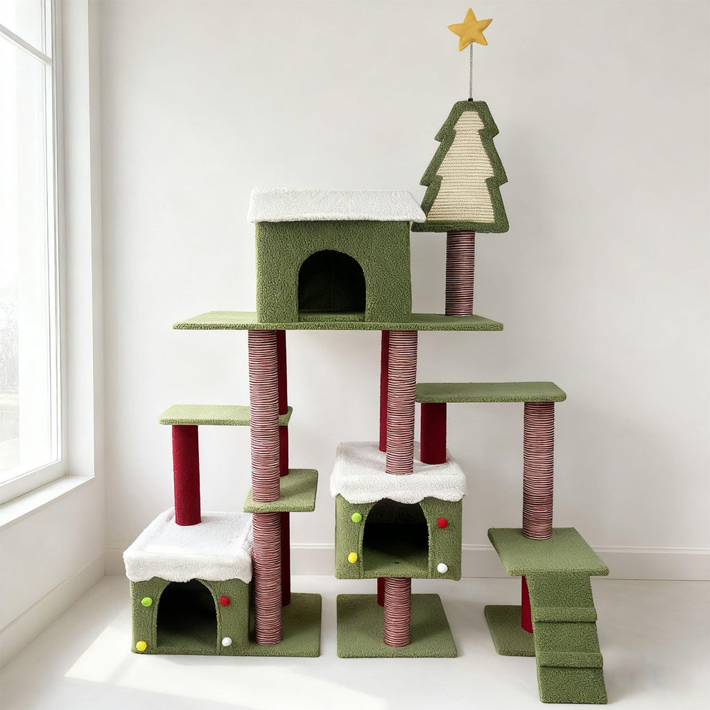 60 Inch Extra Large Cat Tree with 3 Condos and Climbing Ladder M1809