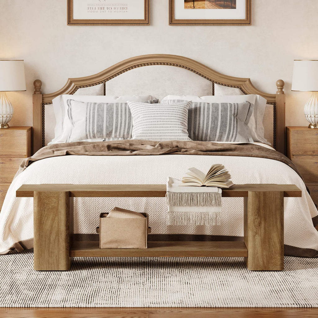 Wood Storage Bench with Shelf L3812