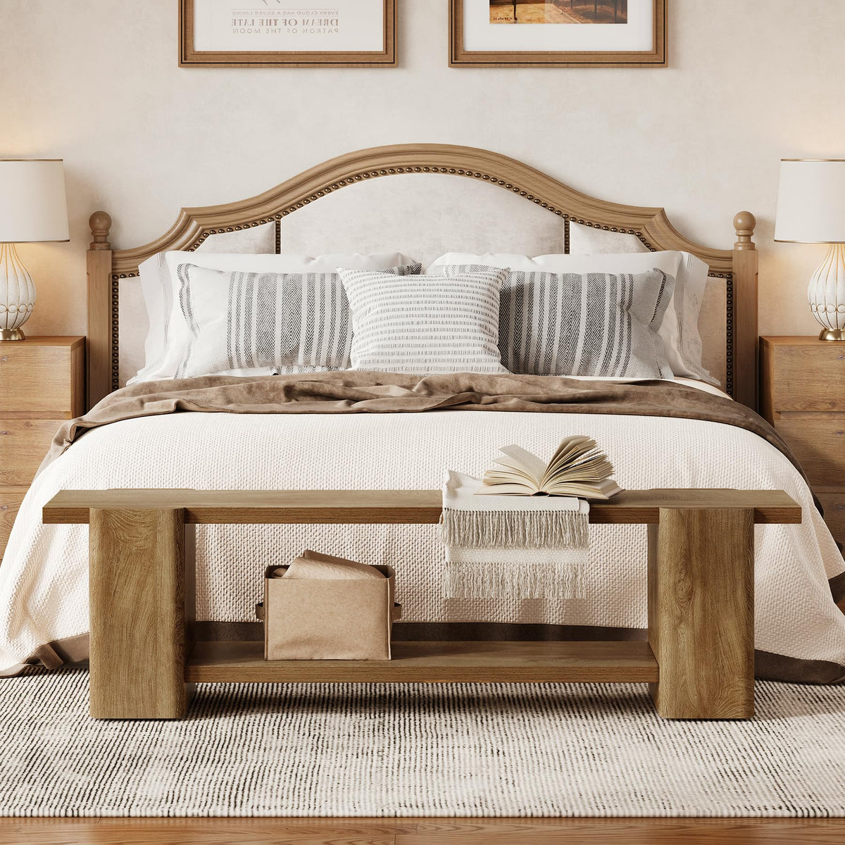 Wood Storage Bench with Shelf L3812