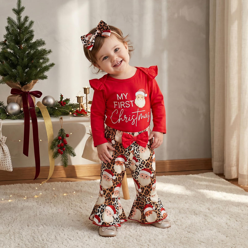 Christmas Baby Girl Outfit Romper Flared Pants Headband P63503