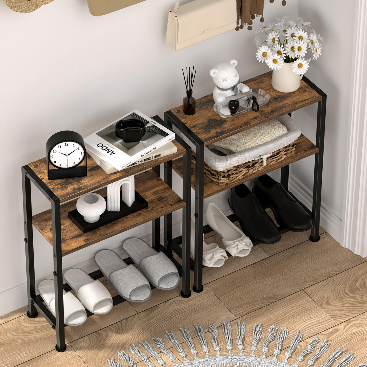 Narrow 2-Tier Side Table with Shelf W818