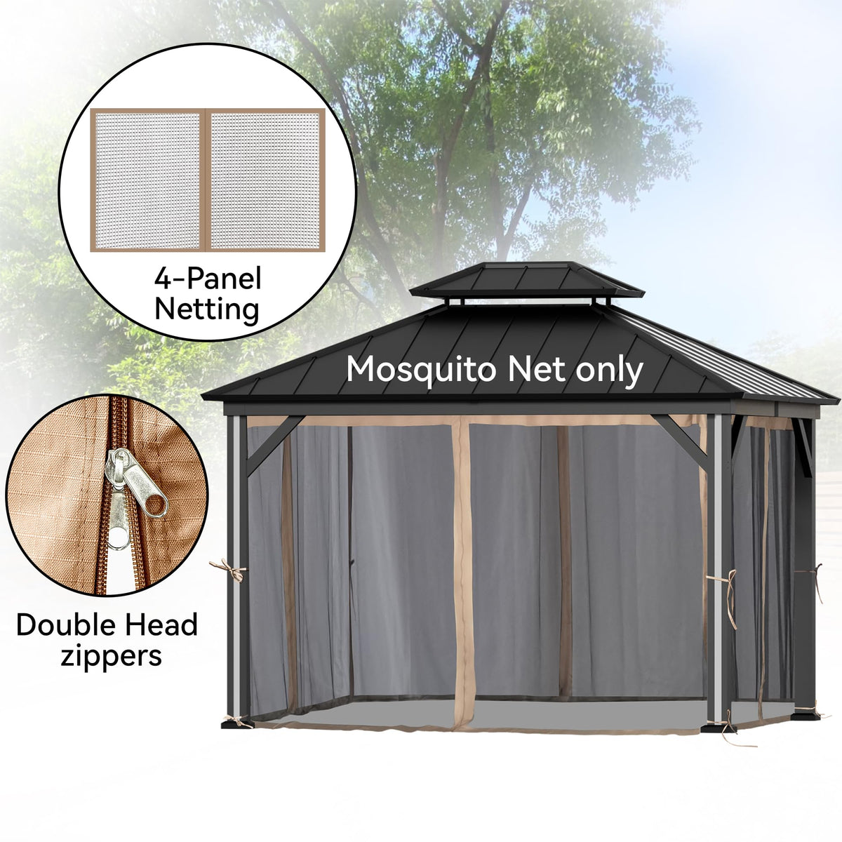 Outdoor Gazebo Mosquito Netting Replacement 4-Panel Sidewalls 11' x 13' R307