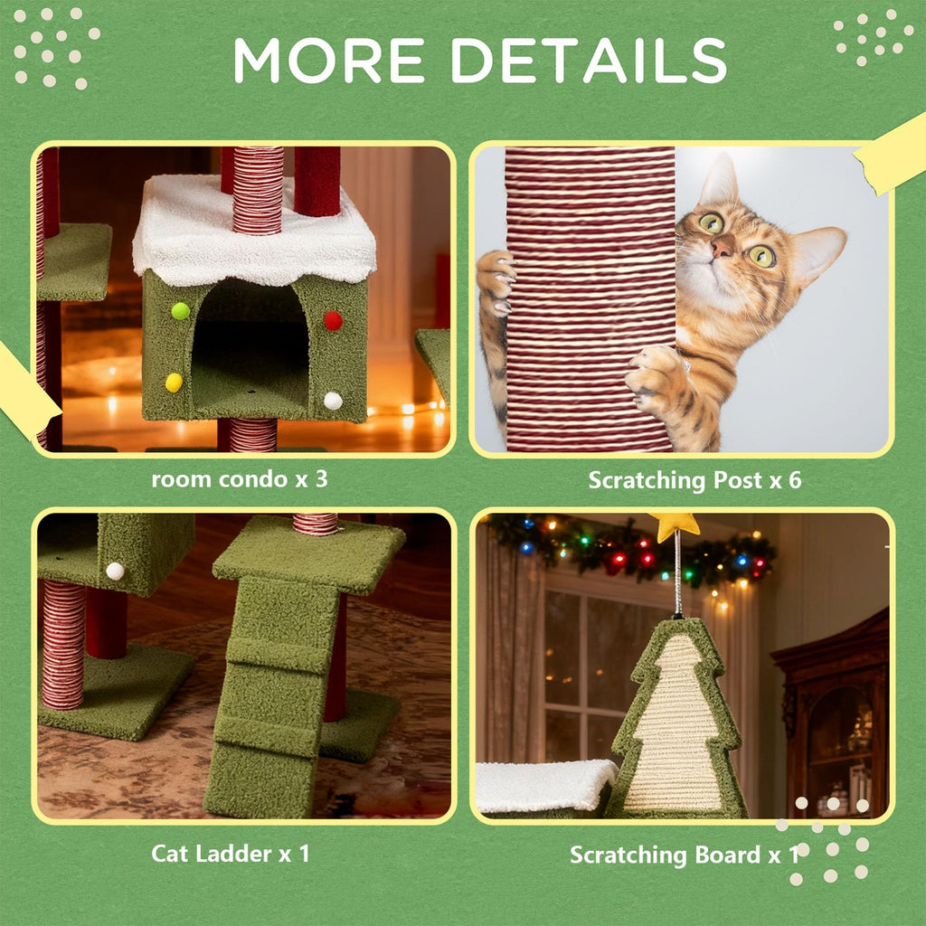 60 Inch Extra Large Cat Tree with 3 Condos and Climbing Ladder M1809