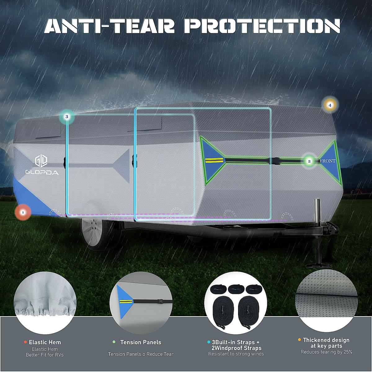 14' - 16' Waterproof Anti-Tear Pop Up Camper Cover V410575