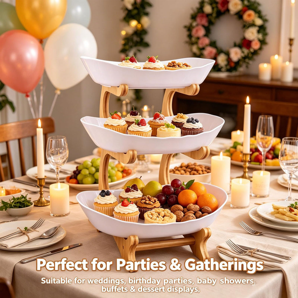 3 Tier Oval Fruit Basket with Bamboo Stand U4044