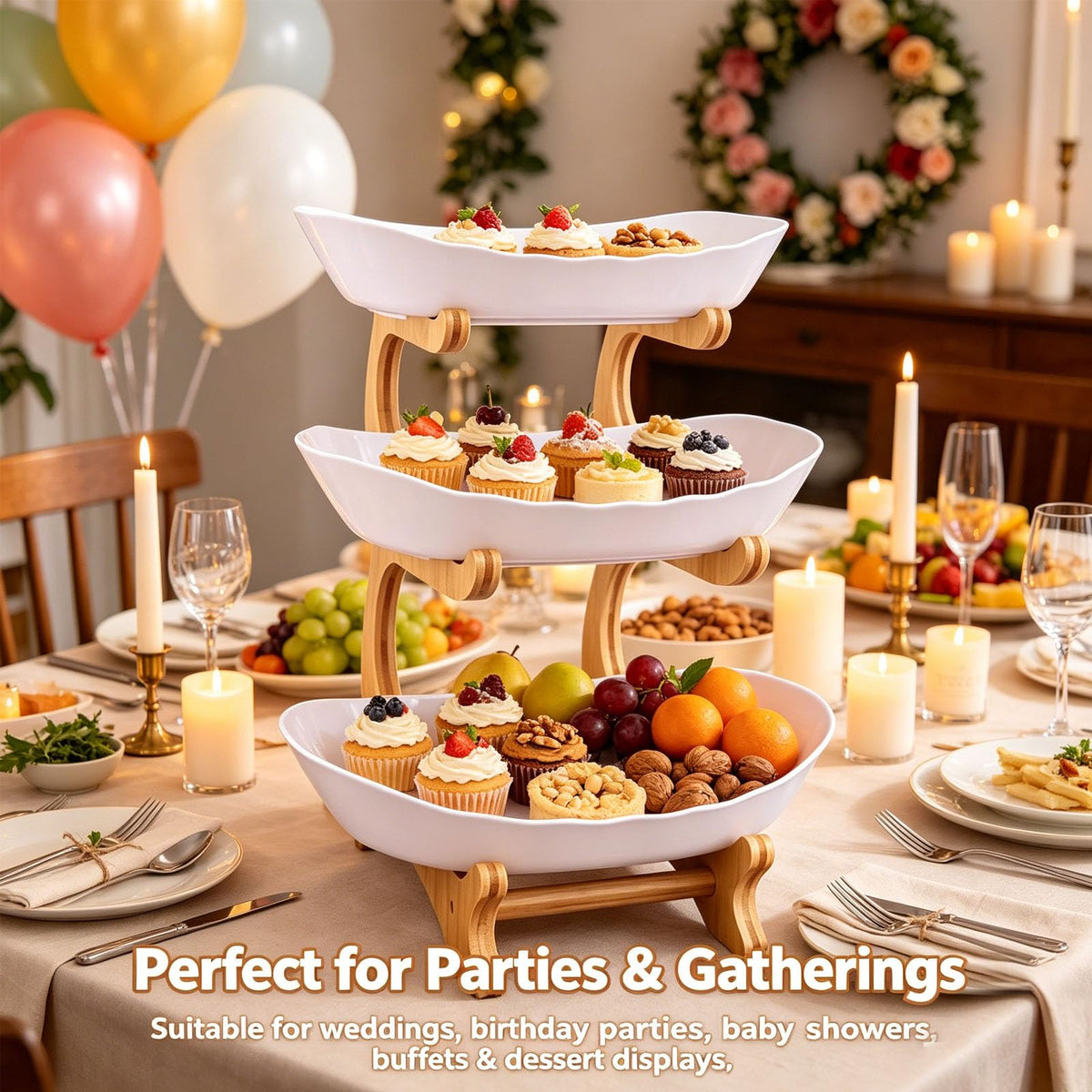 3 Tier Oval Fruit Basket with Bamboo Stand U4044