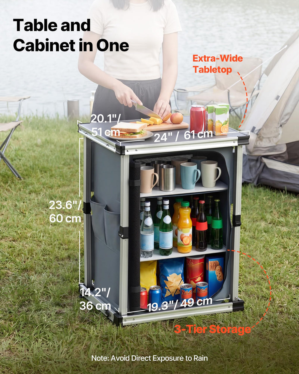 Folding Camping Storage Cabinet with 3 Shelves and Carry Bag P4384
