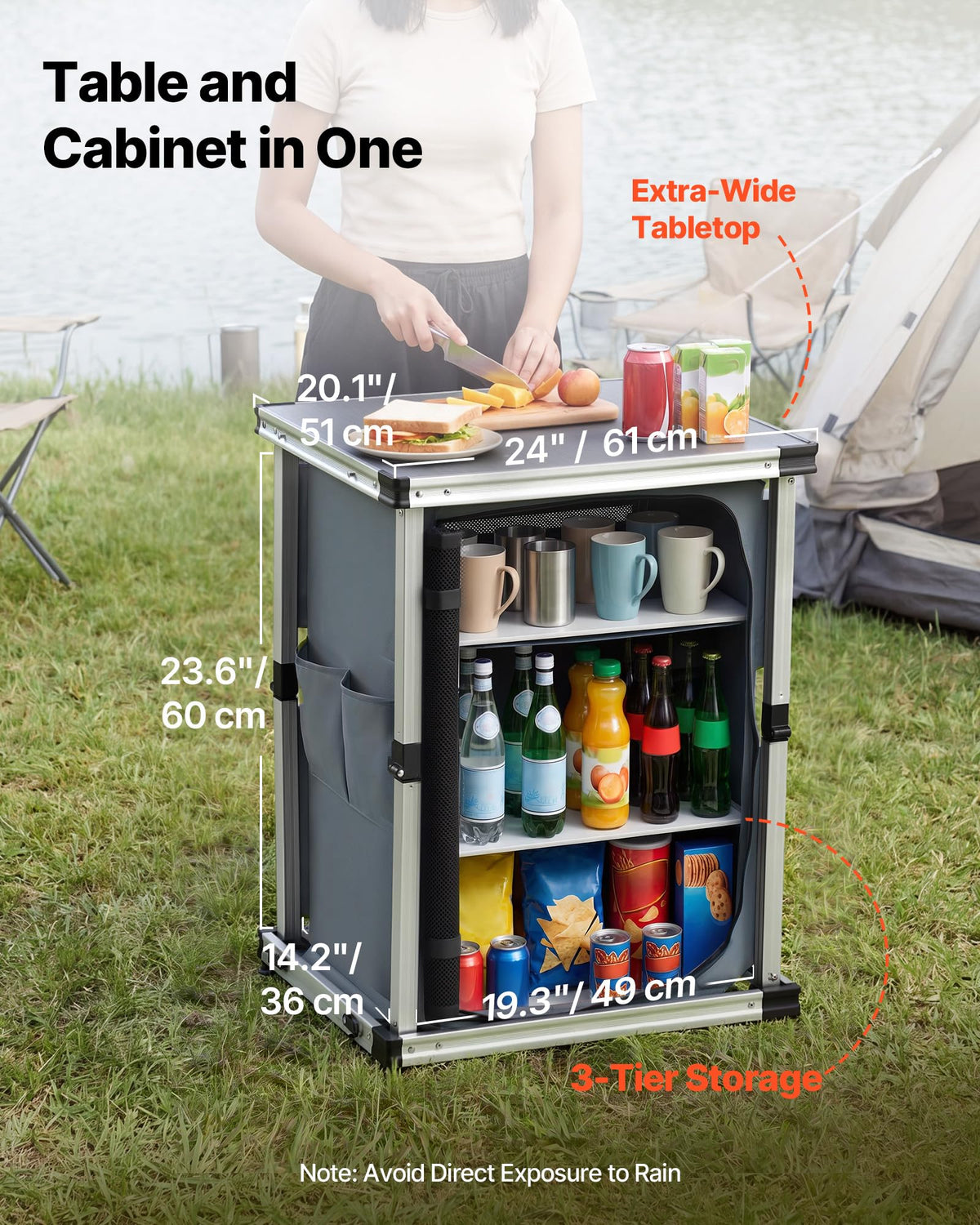 Folding Camping Storage Cabinet with 3 Shelves and Carry Bag P4384