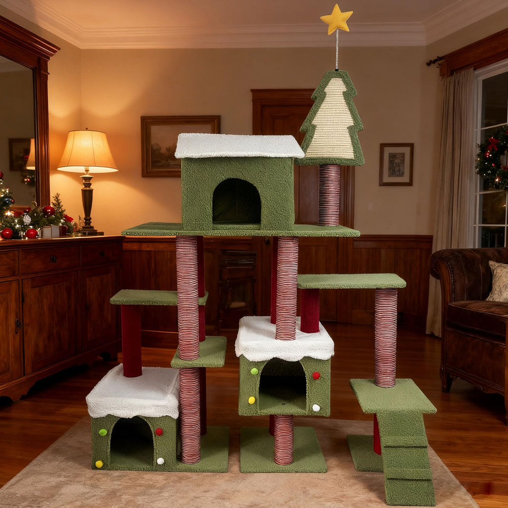60 Inch Extra Large Cat Tree with 3 Condos and Climbing Ladder M1809