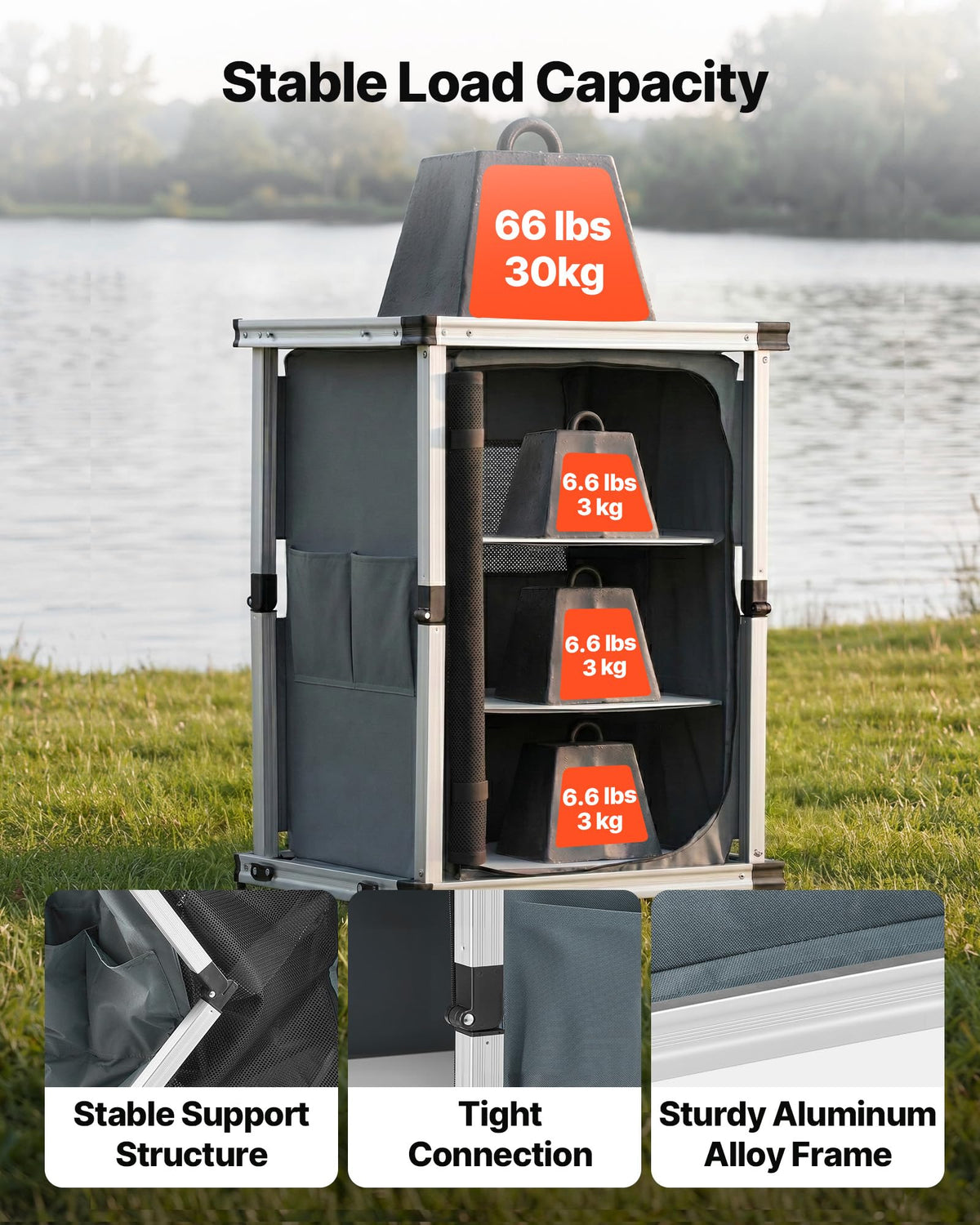 Folding Camping Storage Cabinet with 3 Shelves and Carry Bag P4384
