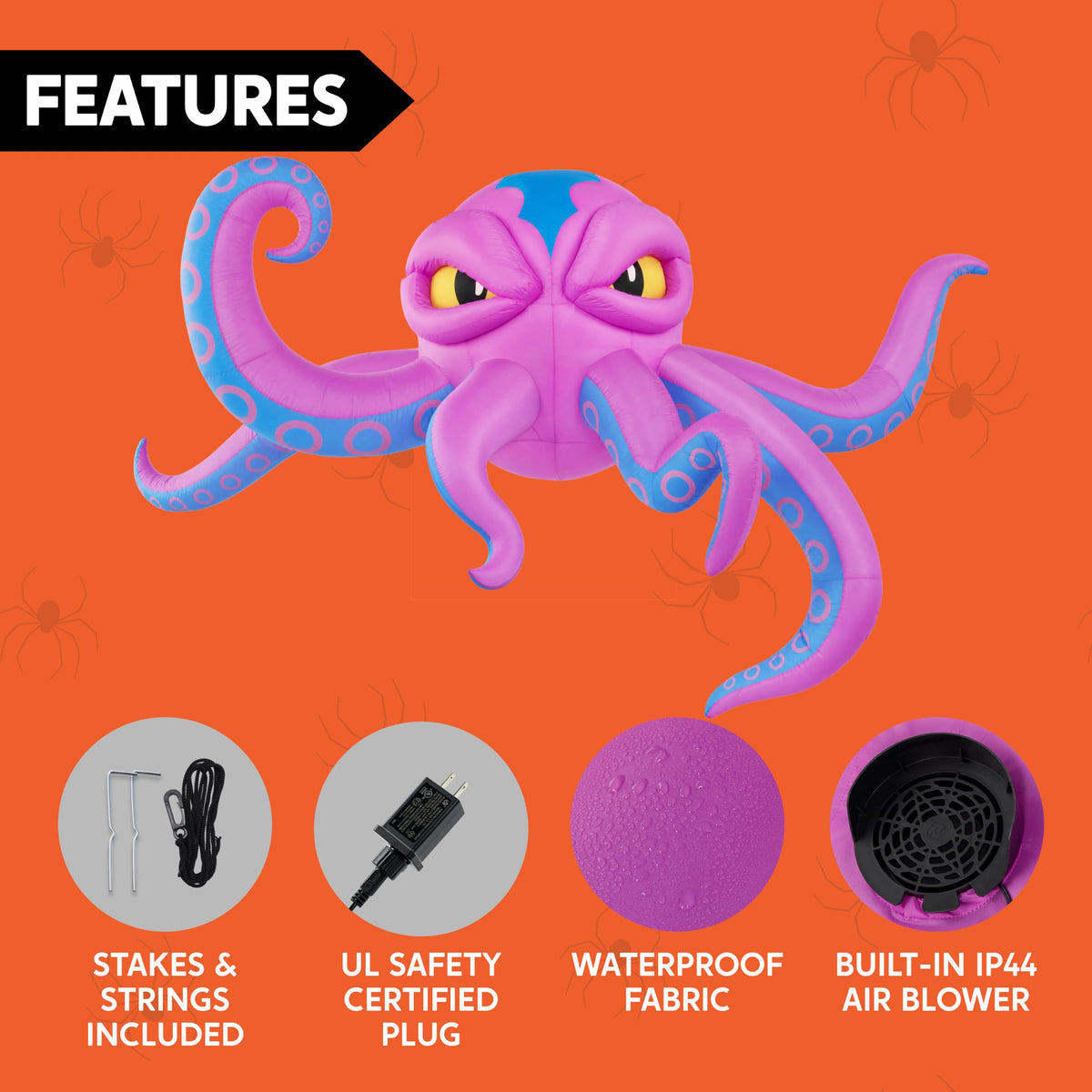 10FT Inflatable Octopus Decoration with Built-in LED Lights L7543