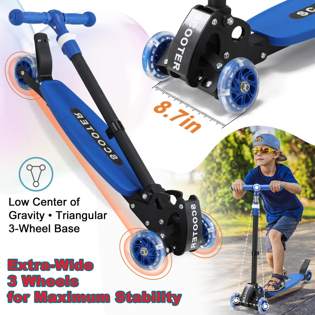 Kids 2-7 Age Light up 3 Wheels Folding Kick Scooter T61534
