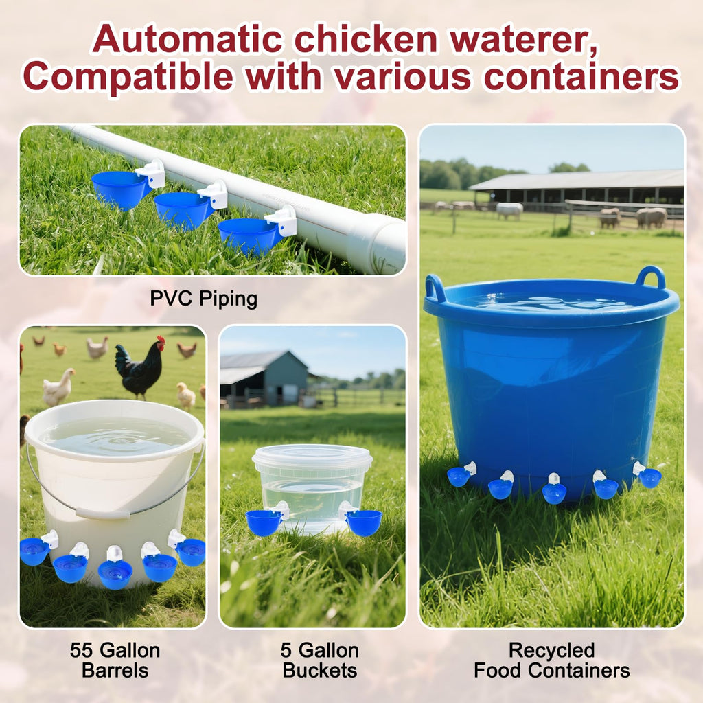 8 Pack Blue Automatic Chicken Waterer Cups C513818