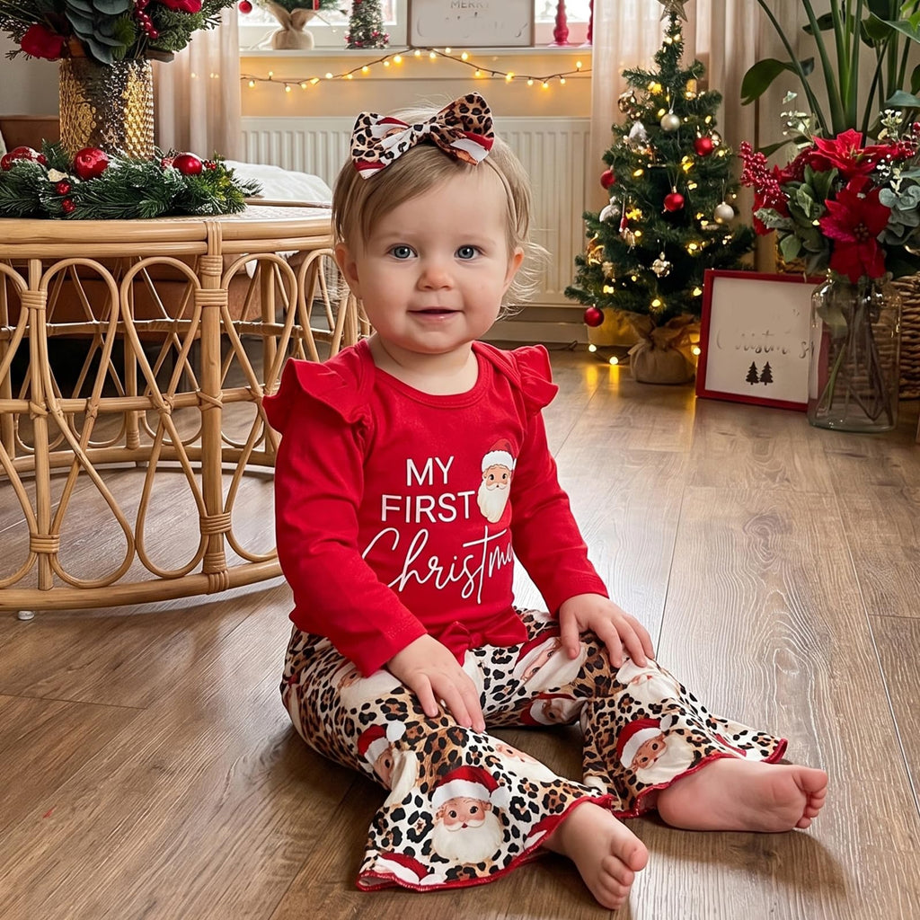 Christmas Baby Girl Outfit Romper Flared Pants Headband P63503