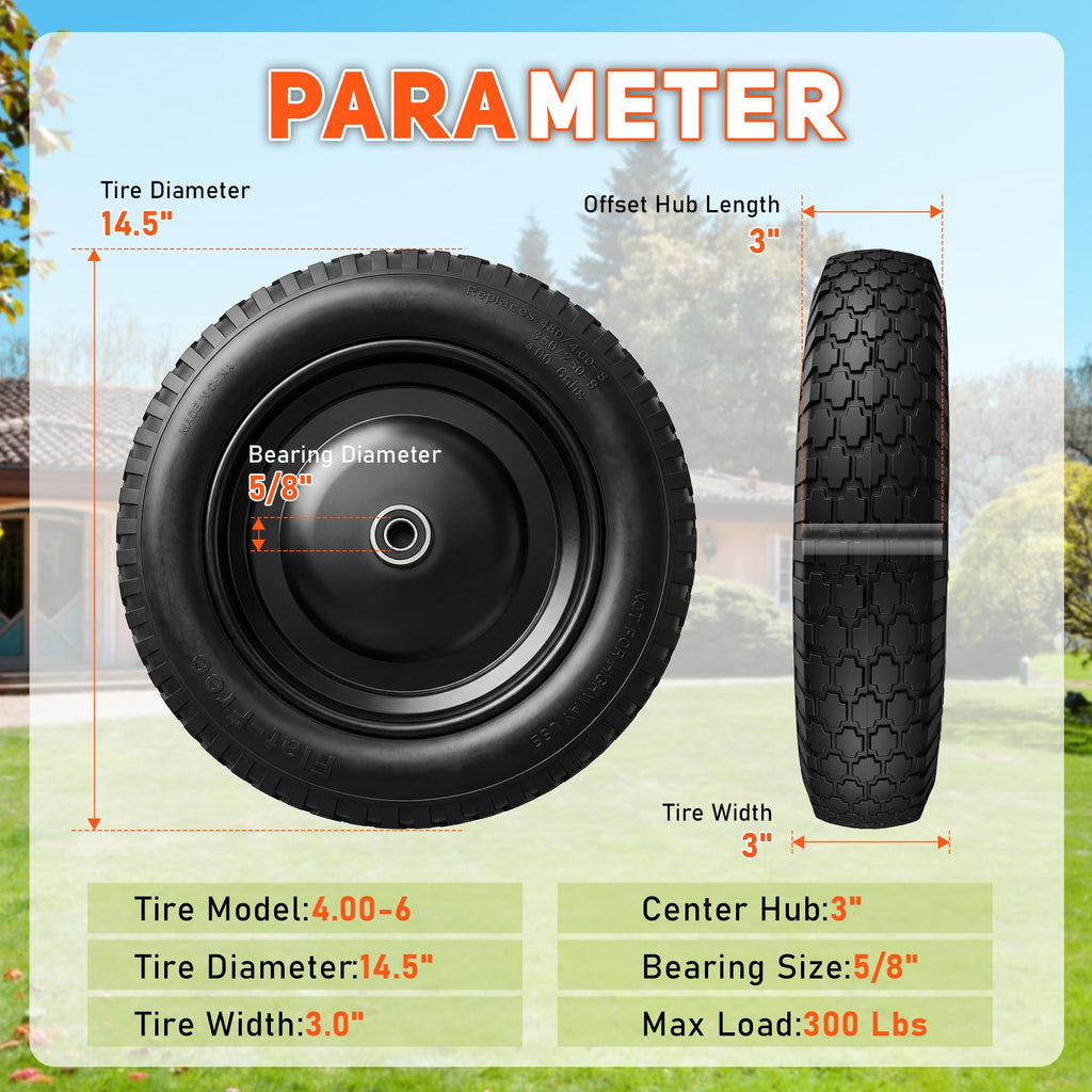 4.80/4.00-8 Flat Free Wheelbarrow Tire and Wheel X140741