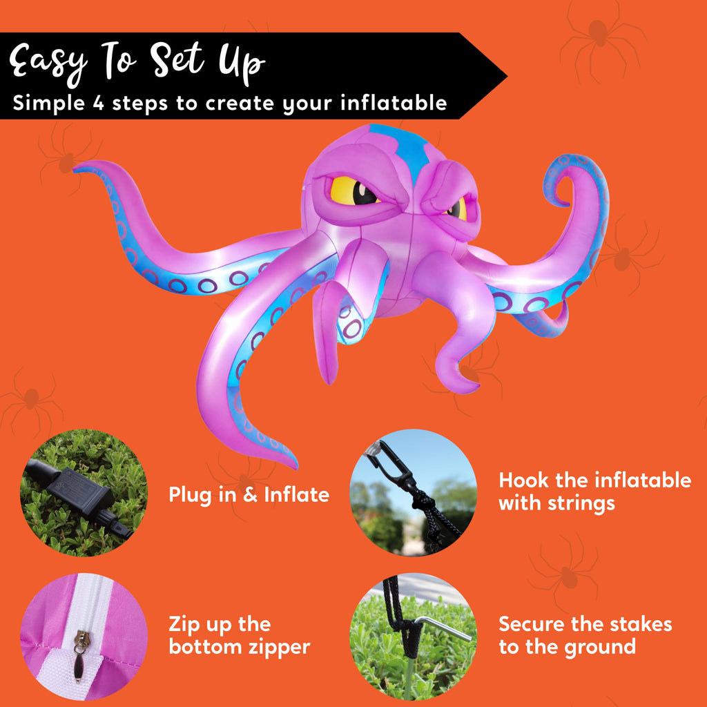 10FT Inflatable Octopus Decoration with Built-in LED Lights L7543