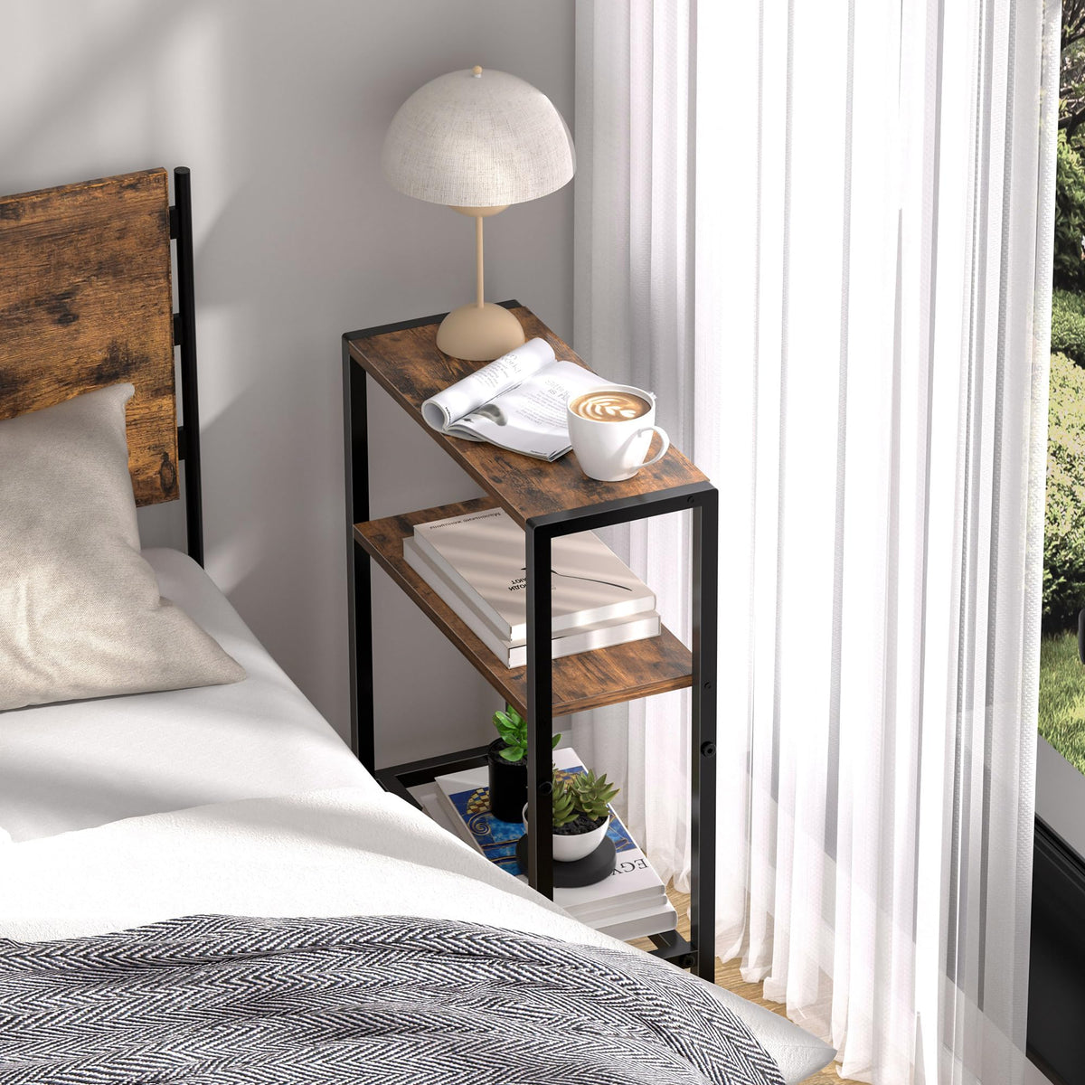 Narrow 2-Tier Side Table with Shelf W818