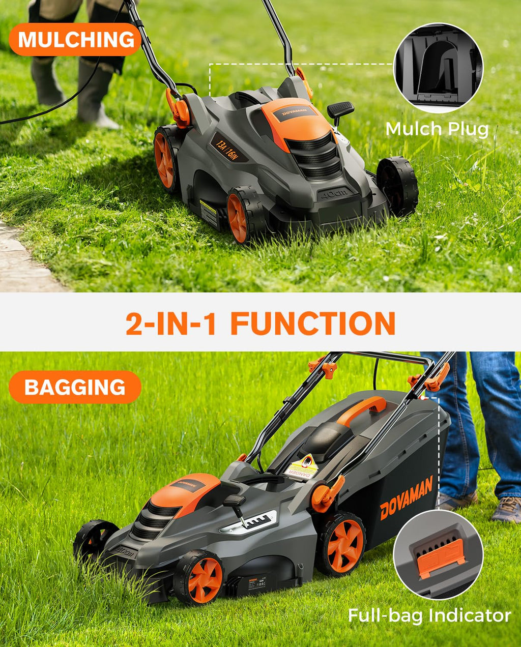 16" 13 Amp Lawn Mower with 13.2-Gallon Bag P722