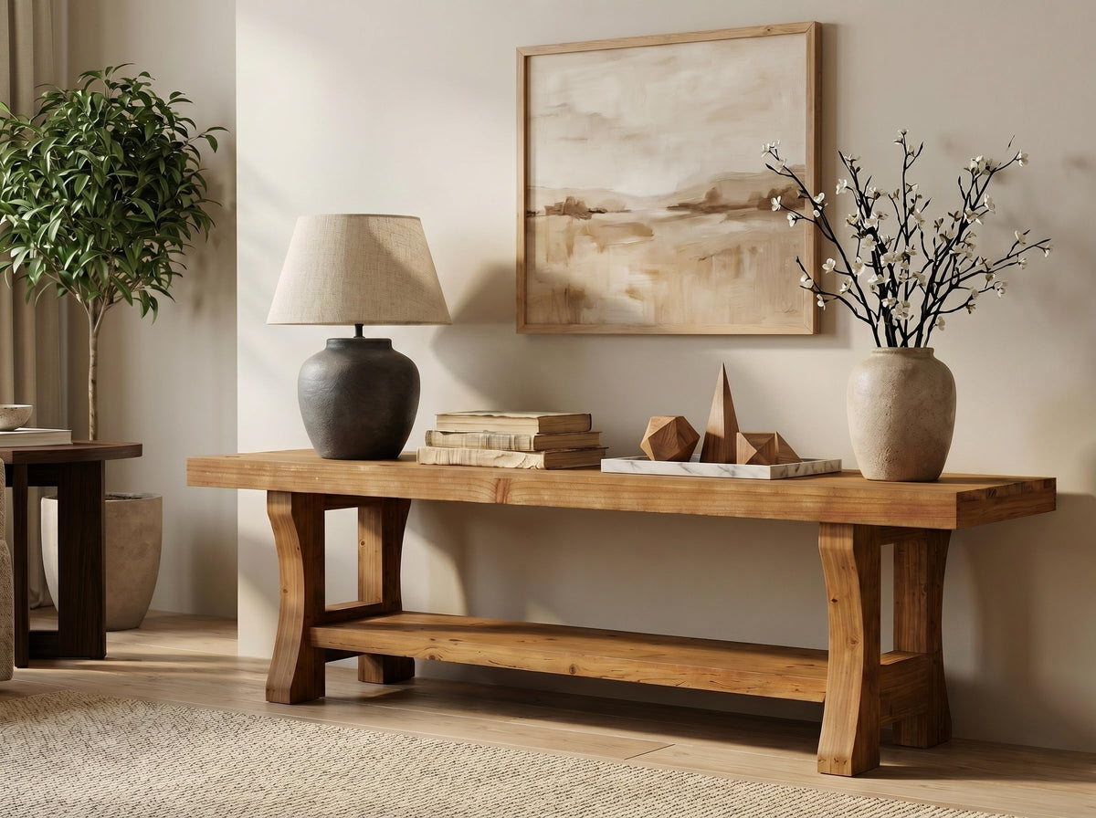 Brown Solid Wood 2-Tier TV Stand O300