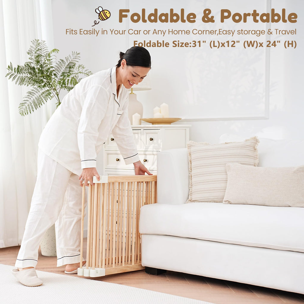 Foldable Wooden Baby Playpen with Gate I921502