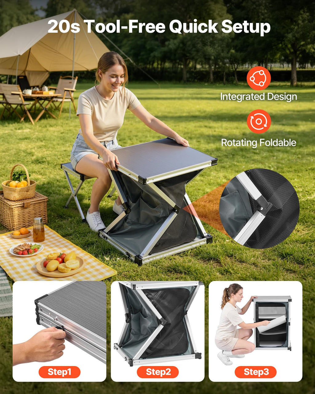 Folding Camping Storage Cabinet with 3 Shelves and Carry Bag P4384