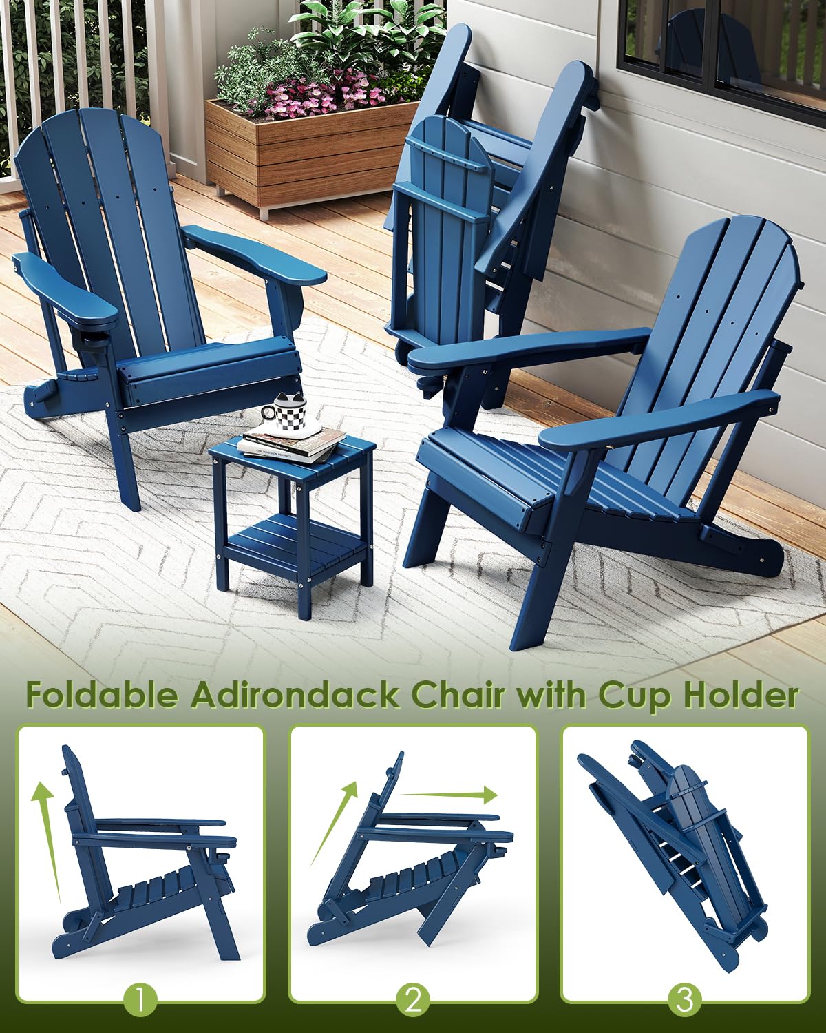 Folding Adirondack Chairs Set of 2 Blue N3409