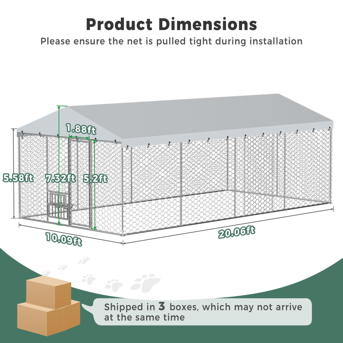 20×10×5.6FT Outdoor Dog Kennel with Bowls B75512
