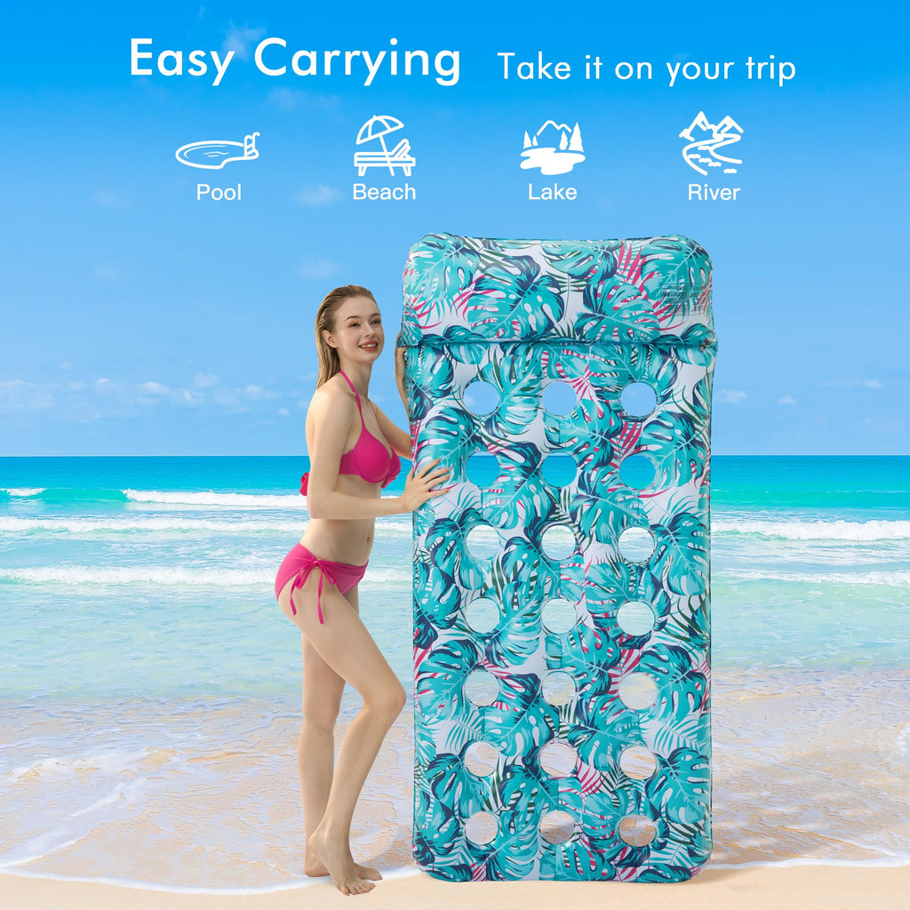 2 Pack Inflatable Pool Float Mat & 75" x 51" Tanning Pool Lounger A865652