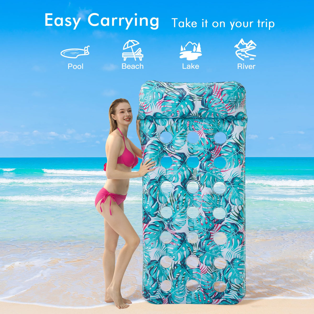 2 Pack Inflatable Pool Float Mat & 75" x 51" Tanning Pool Lounger A865652