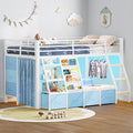 White & Blue Twin Loft Bed with 7 Storage Drawers W45122