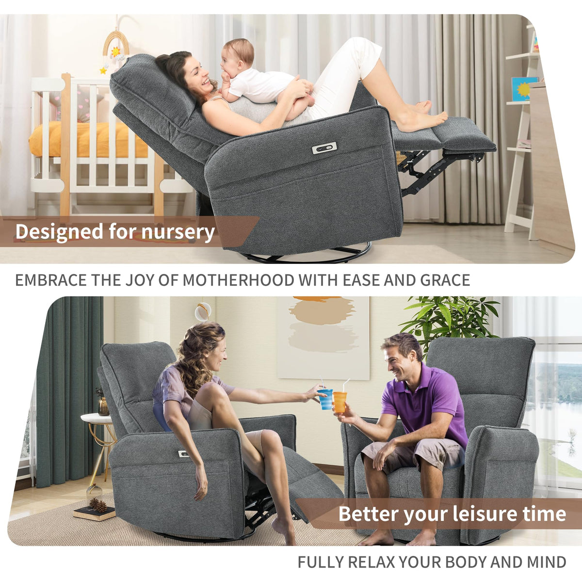 Power Swivel Rocker Recliner Chair Dark Gray N19087