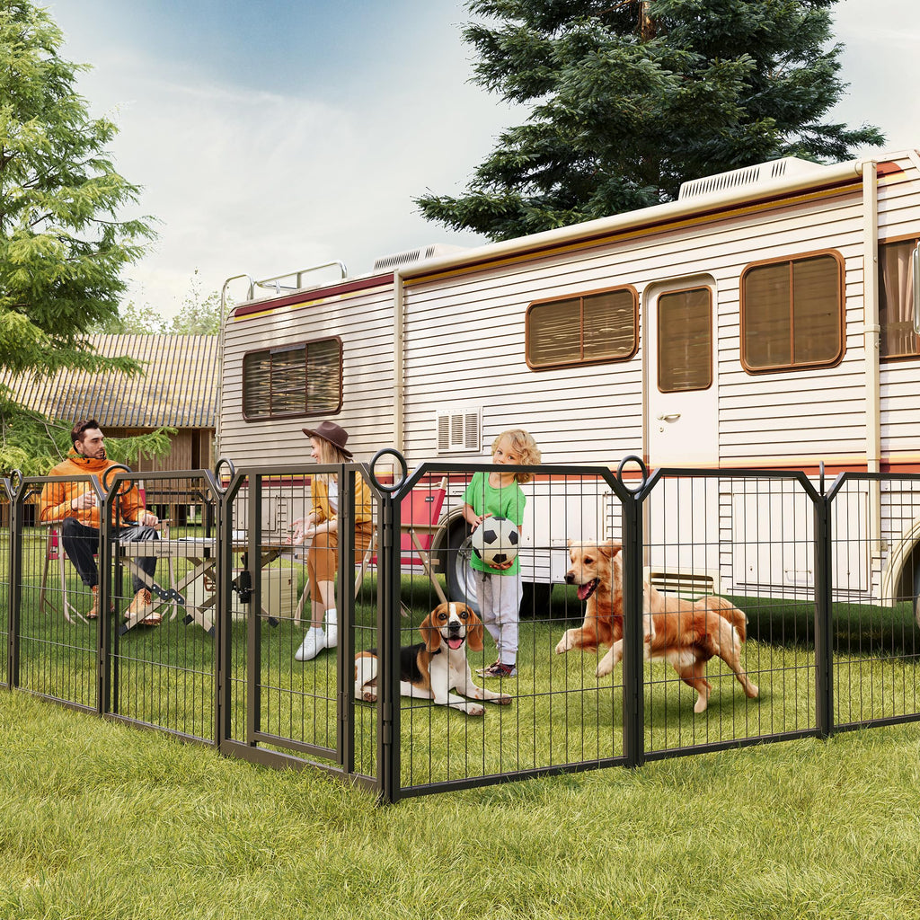 40 Inch 16-Panel Metal Dog Playpen with Door & Stakes O6470