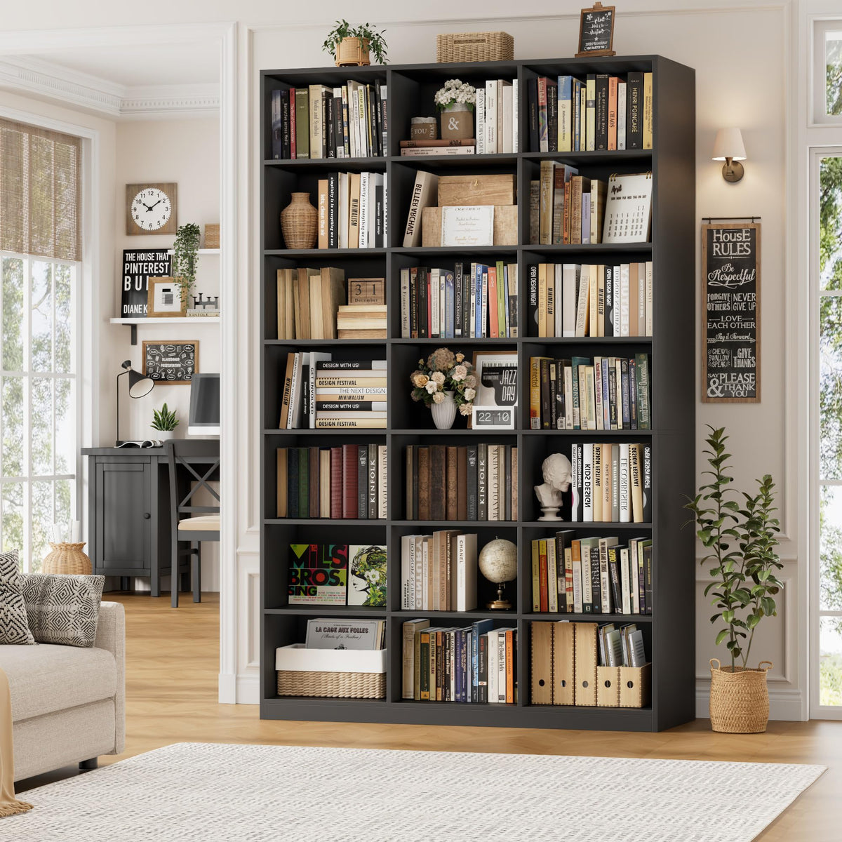 86" Triple Wide Black Bookshelf and Bookcase O591700