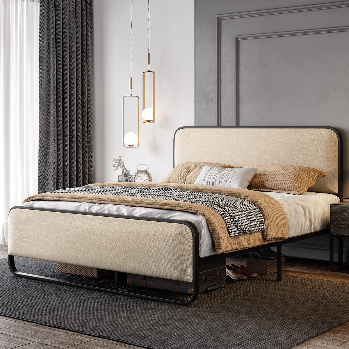 Full Size Metal Bed Frame with Upholstered Headboard Z22380