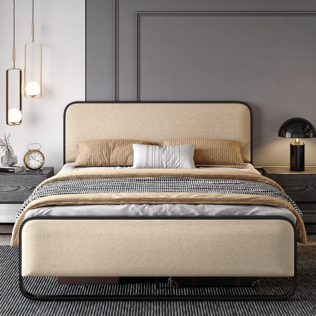 Full Size Metal Bed Frame with Upholstered Headboard Z22380