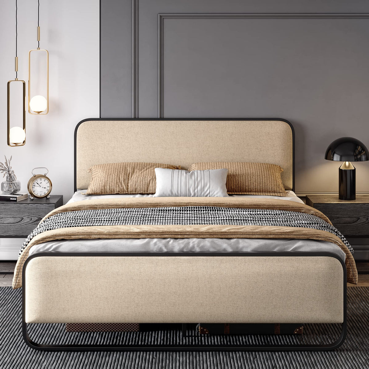 Full Size Metal Bed Frame with Upholstered Headboard Z22380