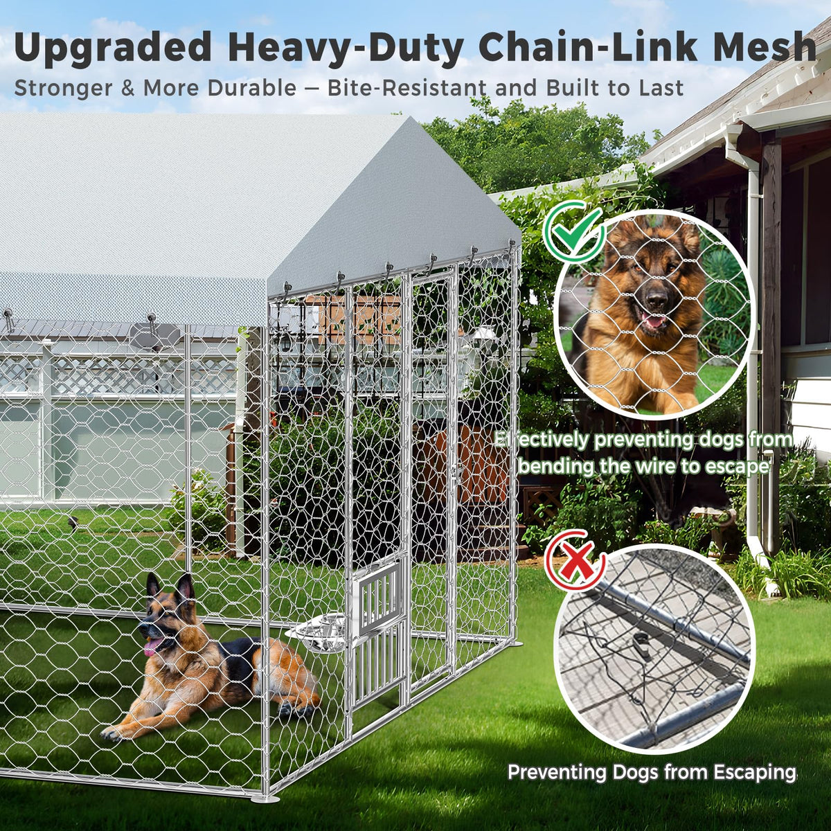 20×10×5.6FT Outdoor Dog Kennel with Bowls B75512