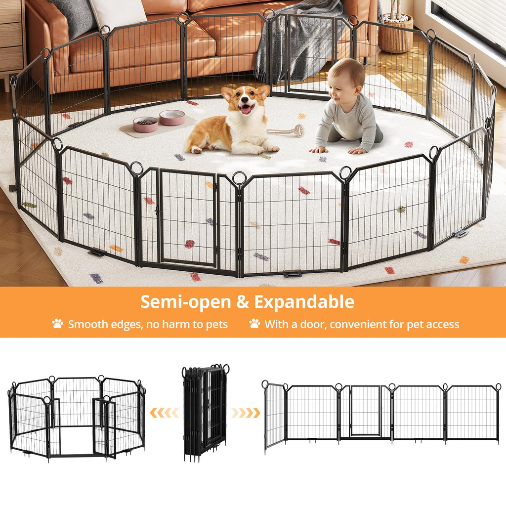 40 Inch 16-Panel Metal Dog Playpen with Door & Stakes O6470