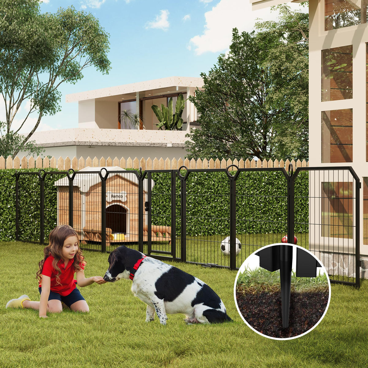 40 Inch 16-Panel Metal Dog Playpen with Door & Stakes O6470