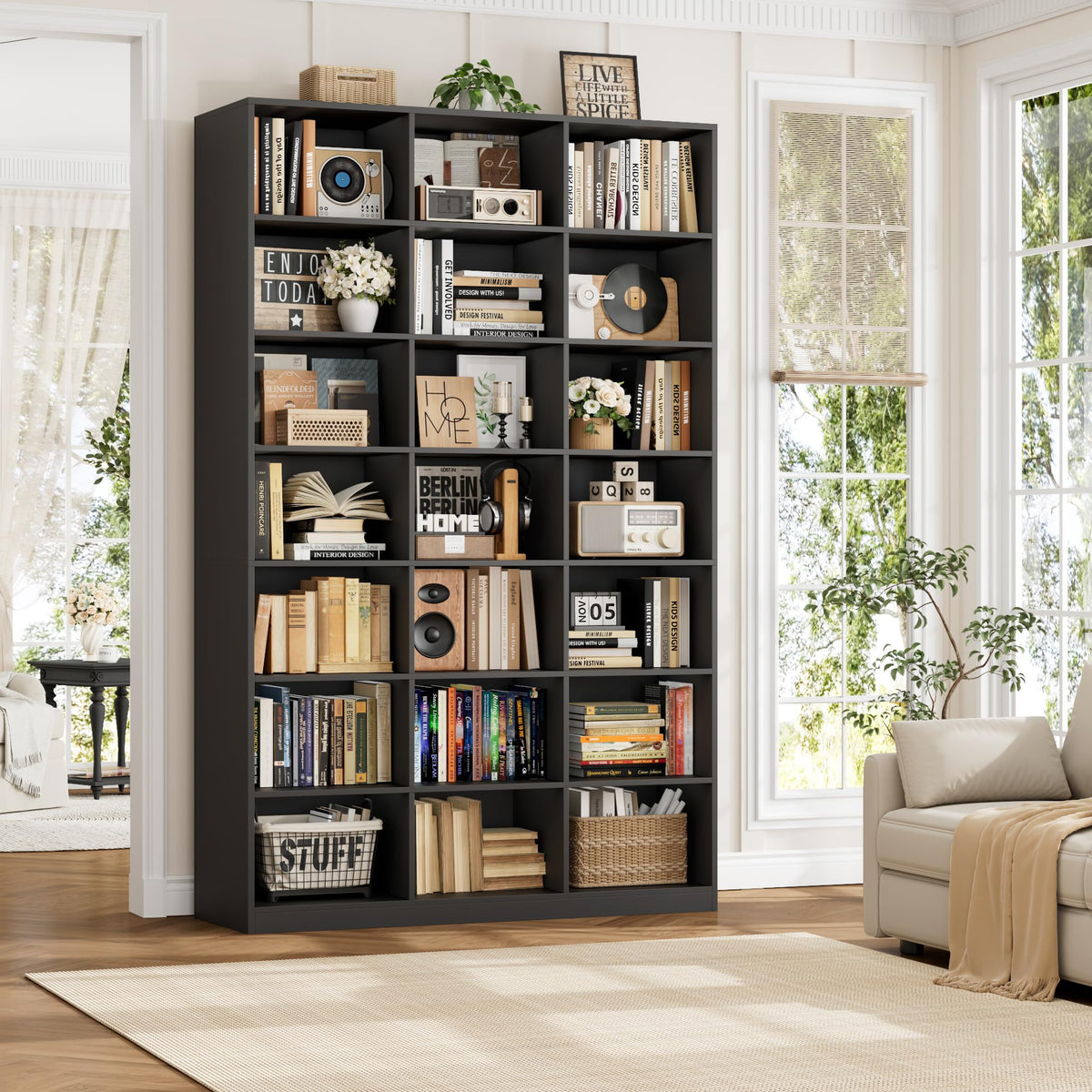 86" Triple Wide Black Bookshelf and Bookcase O591700