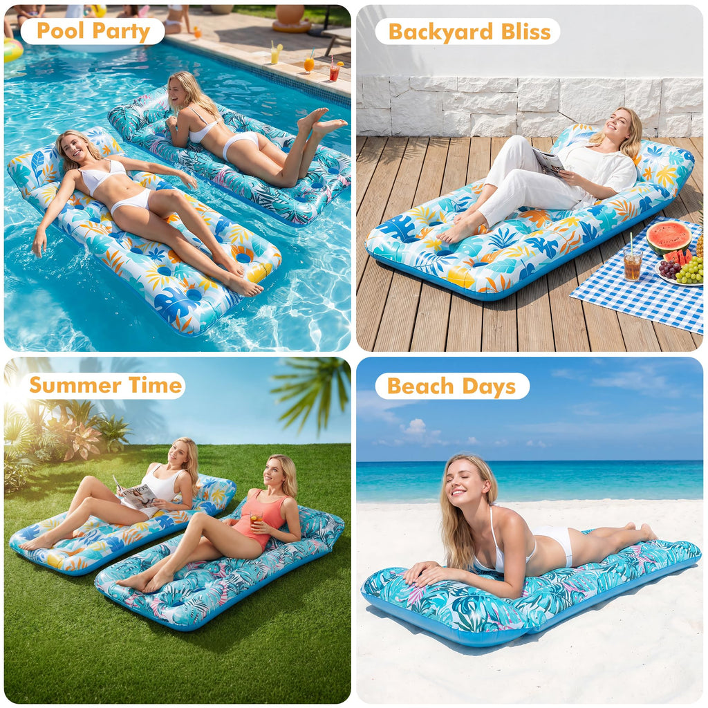 2 Pack Inflatable Pool Float Mat & 75" x 51" Tanning Pool Lounger A865652
